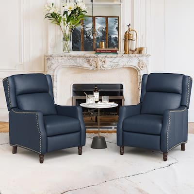 Modern Genuine Leather Recliner Chairs Push Back Adjustable Recliners with Comfortable Arms Set of 2