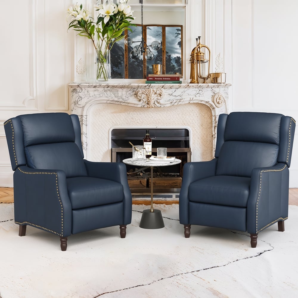 Modern Genuine Leather Recliner Chairs Push Back Adjustable Recliners with Comfortable Arms Set of 2