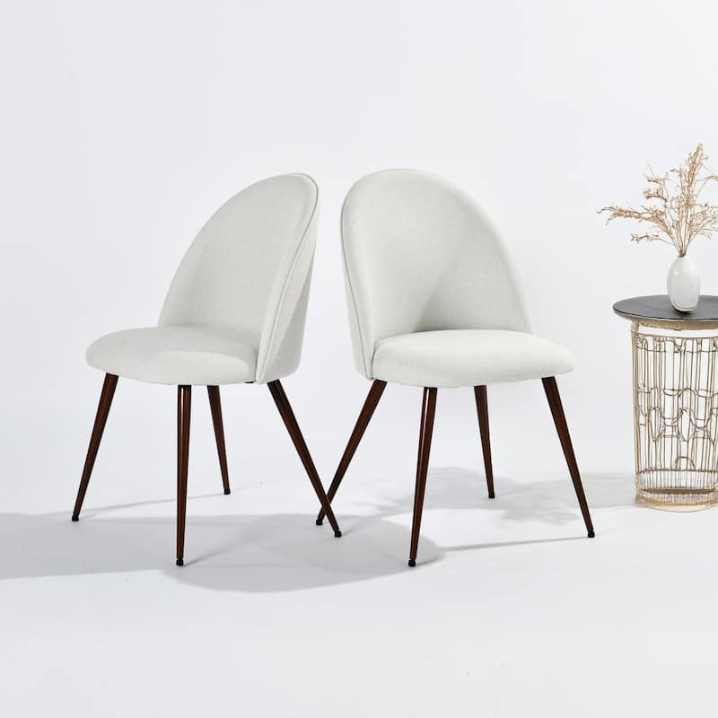 Homy Casa Beige Fabric Dining Chairs with Walnut Legs, Set of 2