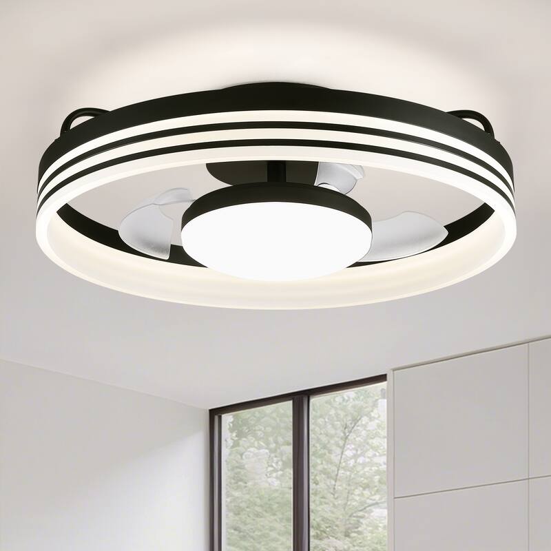 20 in Smart Bladeless Dimmable Flush Mount Ceiling Fans with Remote and Lights - 19.7''-2 Lights