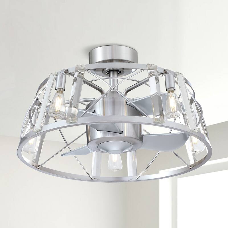 Modern Silver 3-Blade Metal Cage Ceiling Fan with Remote - 23-in W - Remote