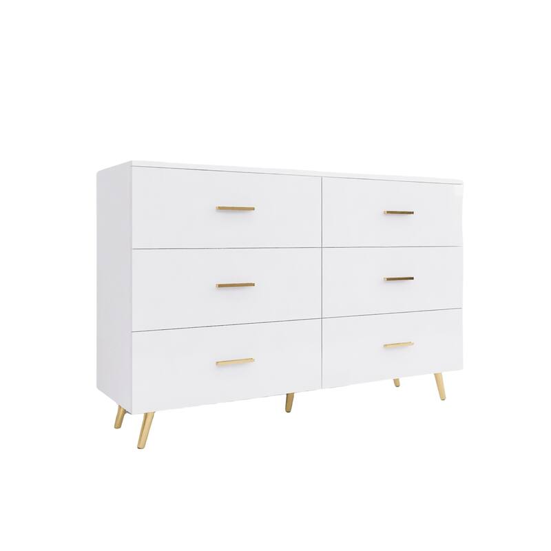 6 Drawers Chest of Drawer with Golden Handle and Golden Steel Legs