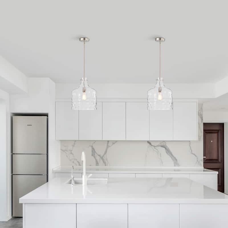 Daelan Satin Nickel Clear Dimpled Glass Single Light Pendant Light - 12in