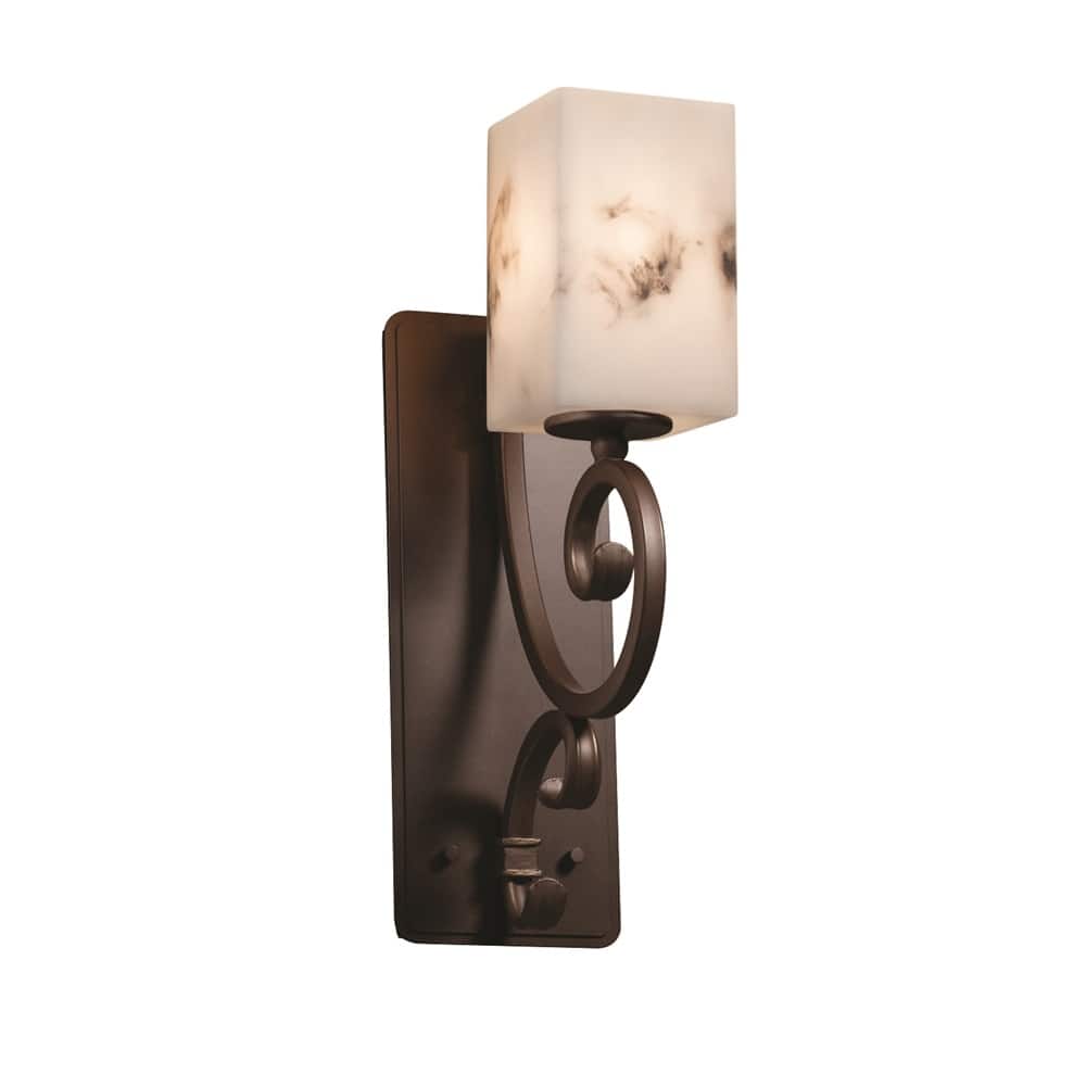 Justice Design LumenAria Victoria 1-light Dark Bronze Wall Sconce (Medium), Faux Alabaster Square w/ Flat Rim Shade