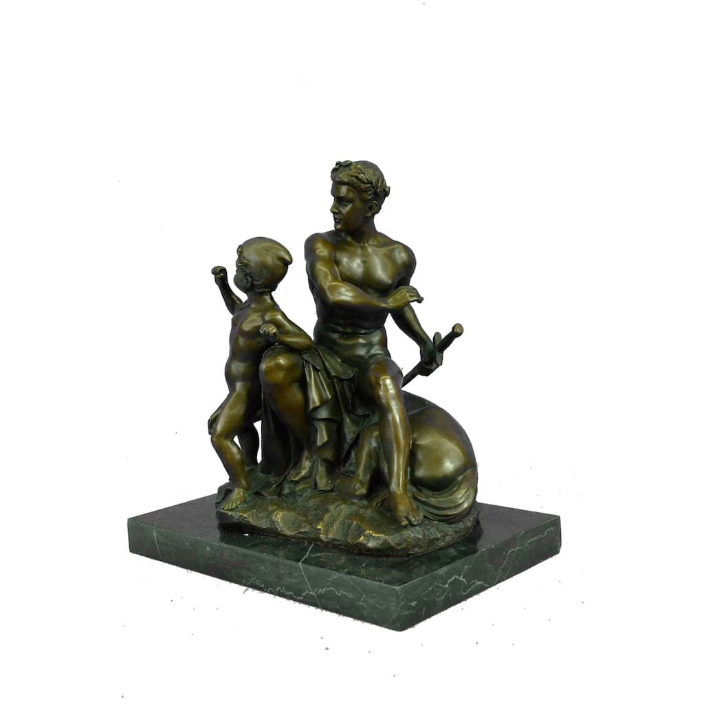 Signed French Artist Barye Roman Gladiator Sitting On Horse Bronze Sculpture