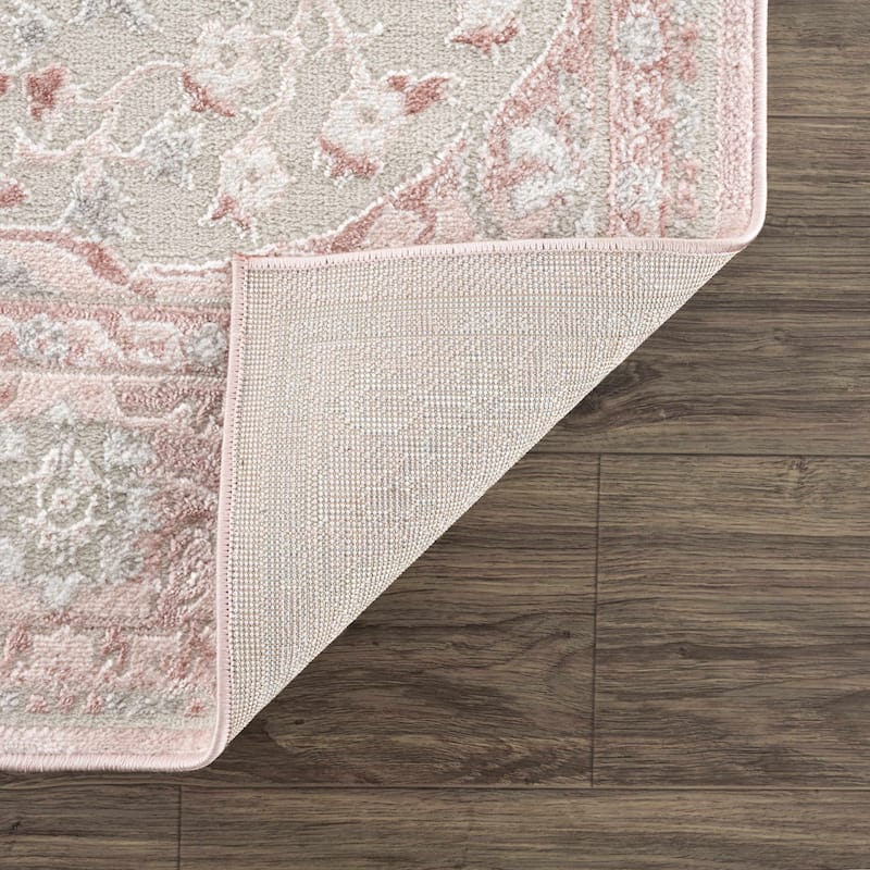 Hauteloom Calum Living Room, Bedroom Area Rug - Farmhouse - High Pile - Pink,Gray - 7'9" x 9'6"