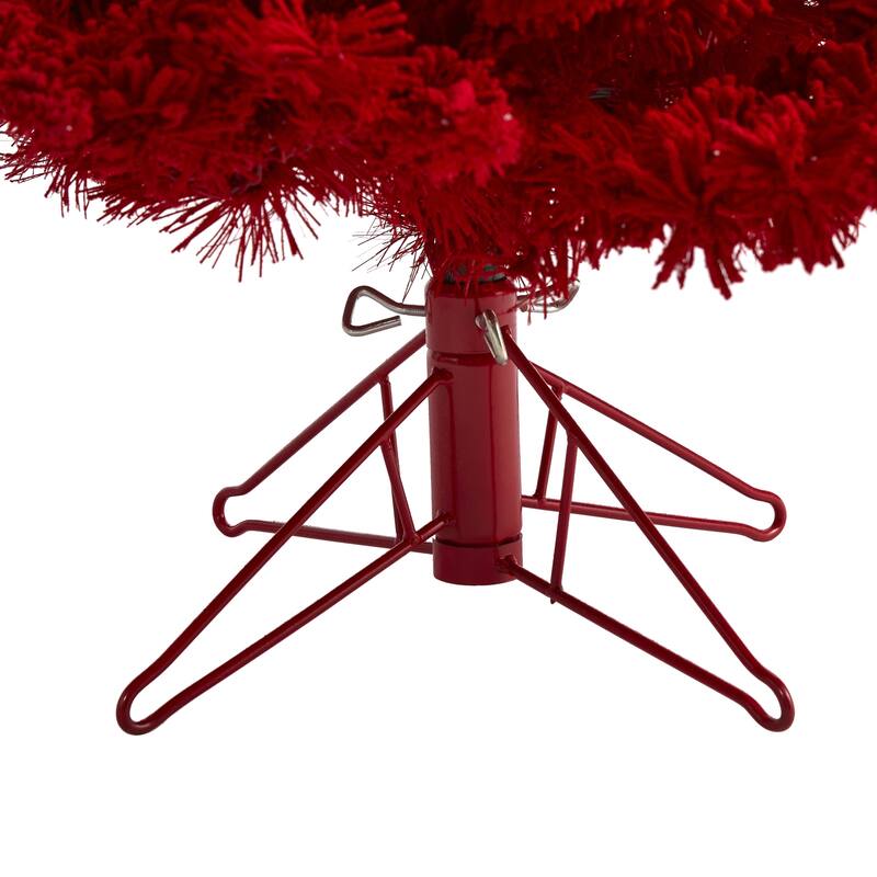 5ft. Red Flocked Fir Artificial Christmas Tree with 250 Red Lights, 26 Globe Bulbs and 490 Branches - Bold X-Mas Accent Tree