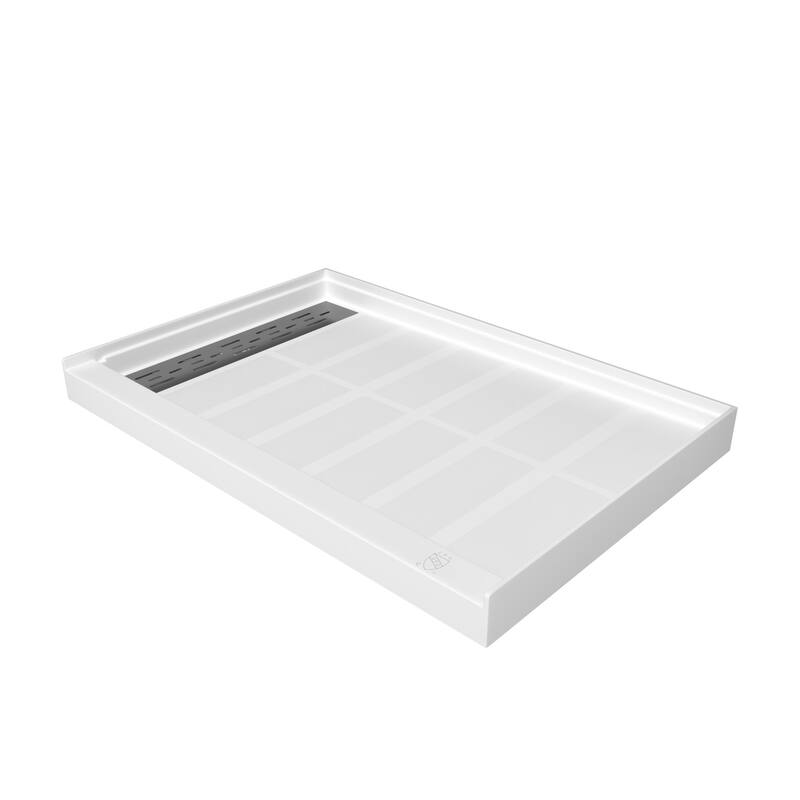 SMC Alcove Single Threshold Shower Pan Base, S/S Drain Cover Included, cUPC Certified, Slip-Resistant - 48' x 32" - White - Left Drain