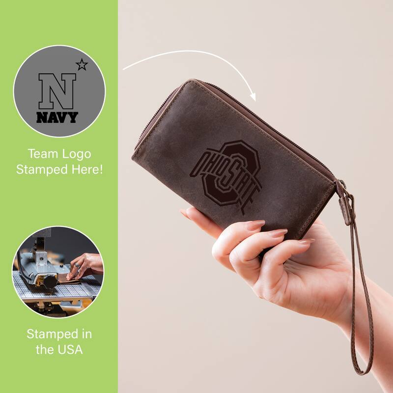 Brown Leather Cell Phone Wristlet Wallet, US Naval Academy - 4" x 7"