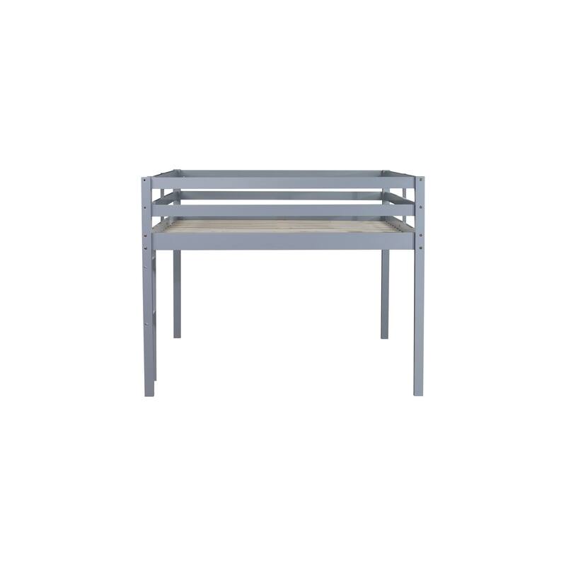 Full Rubber Wood Loft Bed with Ladder, Grey