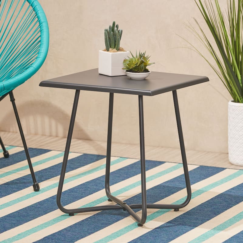 Roomfitters Outdoor Metal Square Side Table, Modern Patio Accent Table, Weather-Resistant