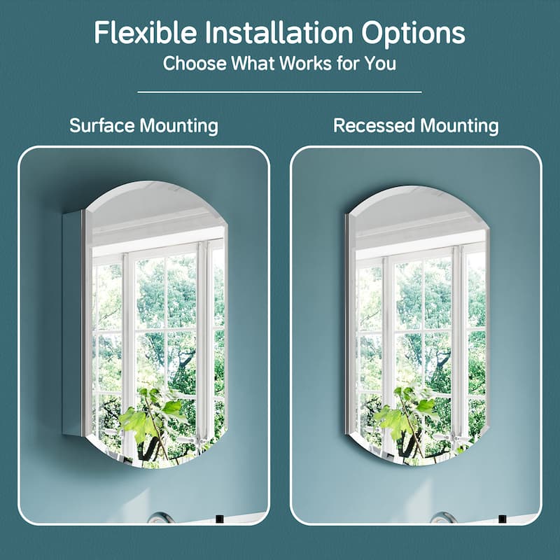 20x32" Tri-View Mirrored Medicine Cabinet, Soft-Close Blum Hinges, Reversible Door, Recess/Surface Mount, Aluminum Body