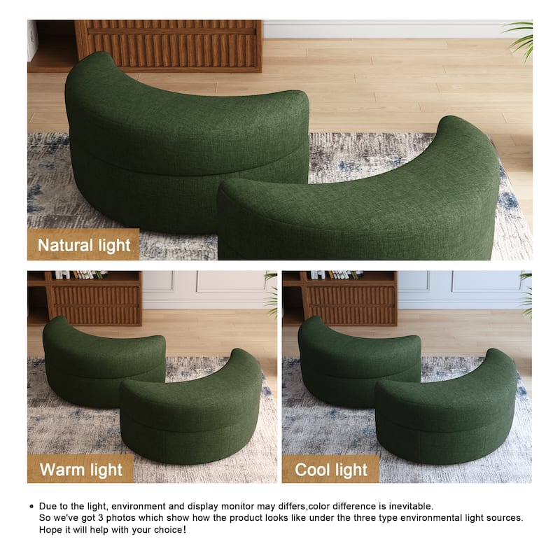 Moon Crescent Chenille Boucle Upholstered Ottoman Set of 2