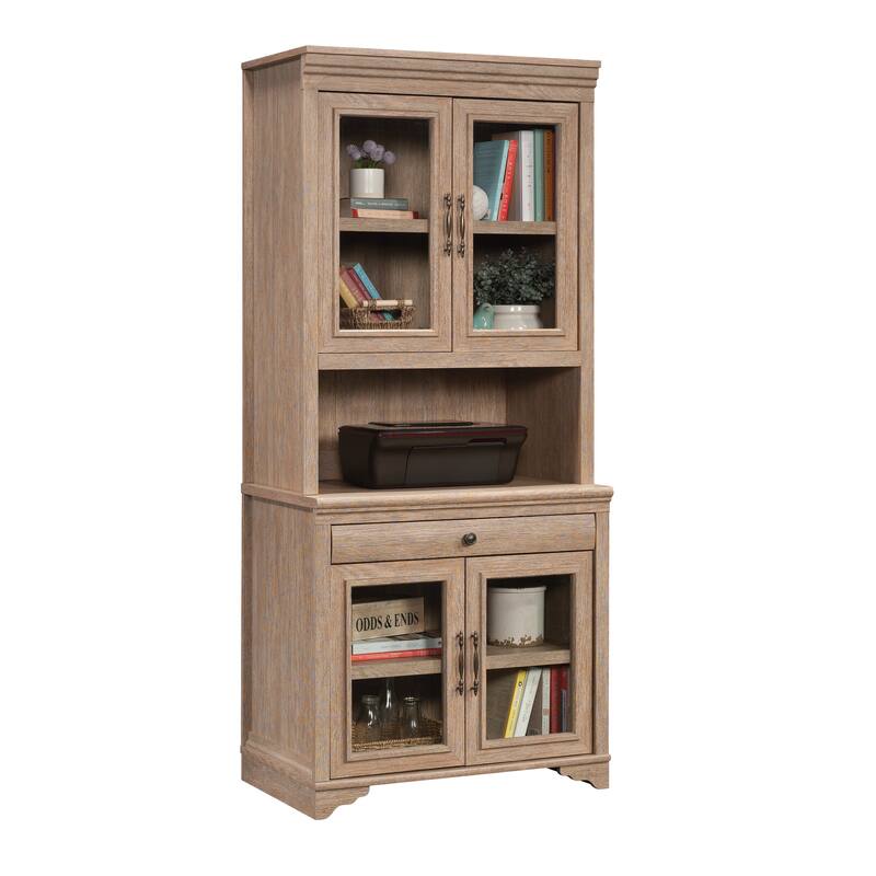 Wood Library Hutch with Glass Doors, Brown - 31.50" W x 17.68" D x 42.17" H
