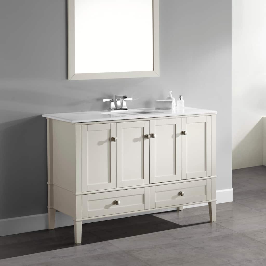 WYNDENHALL Windham 48 inch Contemporary Bath Vanity with White Engineered Quartz Marble Top