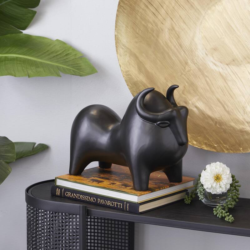 Porcelain Ceramic Bull Handmade Decorative Sculpture - Black - Roche River Decor