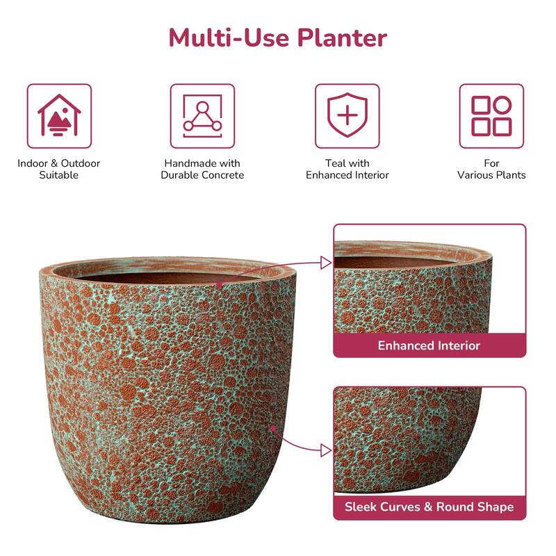 Upgraded Interior Concrete Round Planter with Drainage Holes