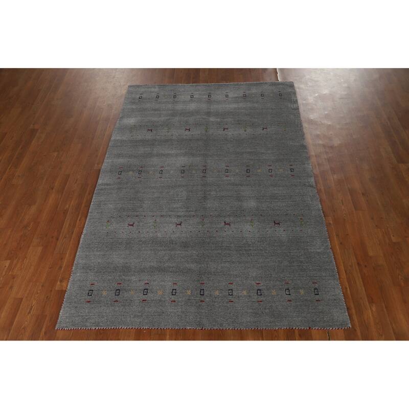 Hand Knotted Oriental 100% Wool Carpet Tribal Animal Pictorial Greys & Charcoal Gabbeh Area Rug - 7' 9'' X 5' 1''