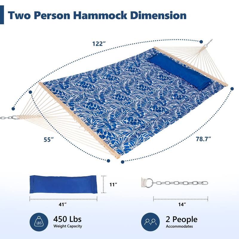 78'' Quilted 2 Person Hammock Beach Swing with Spreader Bars&Pillow - 55.1*122*1