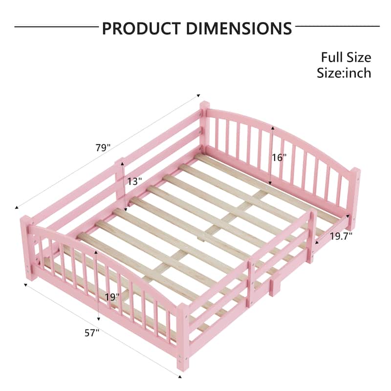 Solid Wood Floor Bed Montessori Bed with Safety Guardrails Without Door