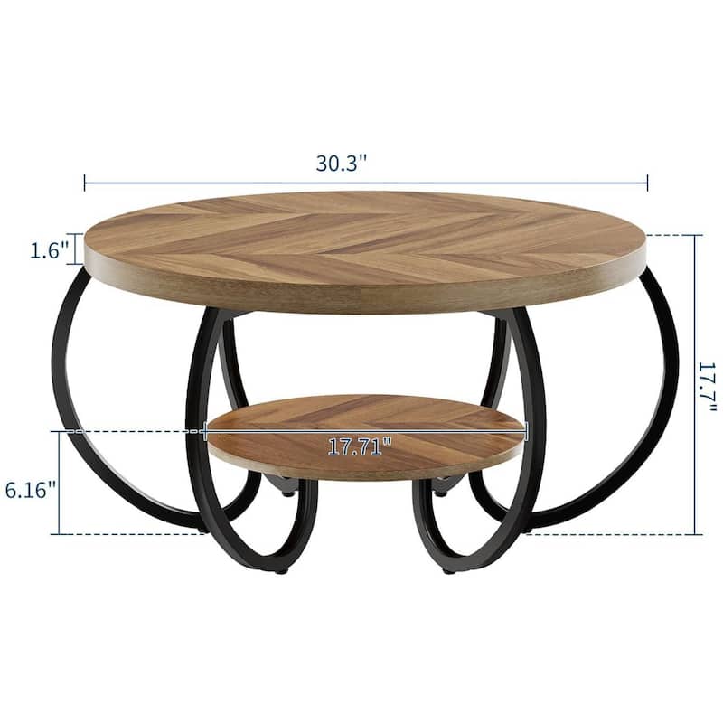 30 Inch 2 Tier Rustic Coffee Table with Storage Shelf for Small Spaces Apartments Office - N/A