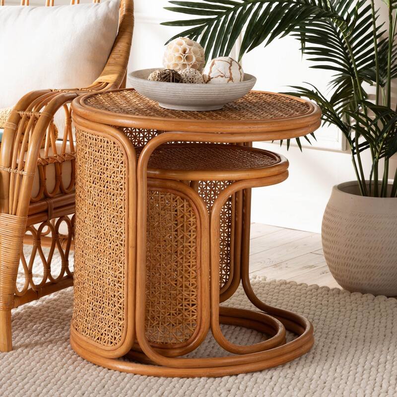 Eldon Bohemian Honey Rattan 2-Piece Nesting End Table Set