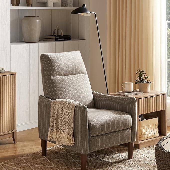 Mopio Arthur Recliner - Taupe Stripe Jacquard Fabric