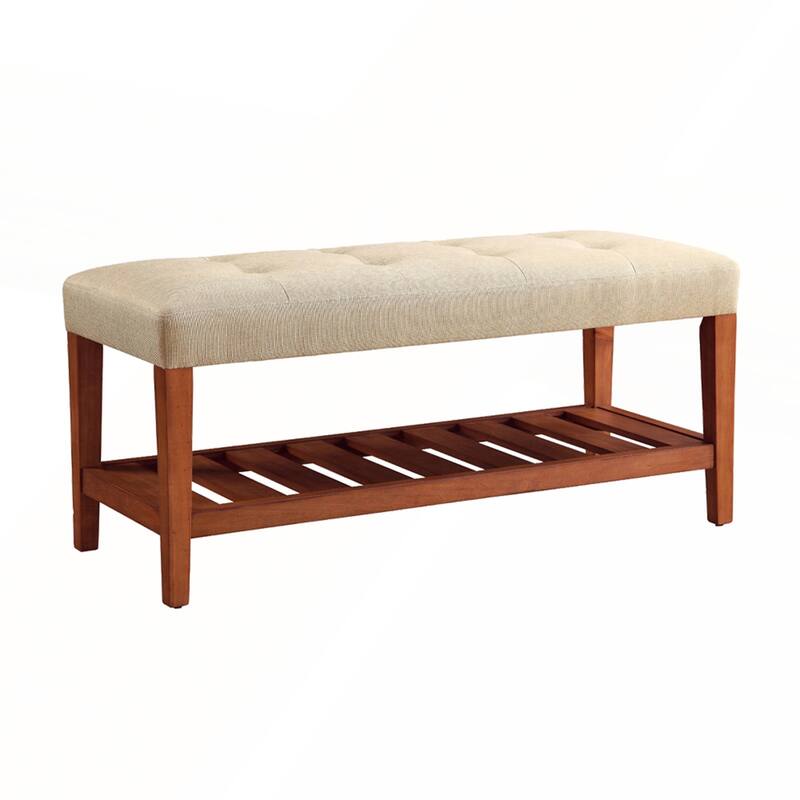 Fabric Upholstered Bench with Open Storage