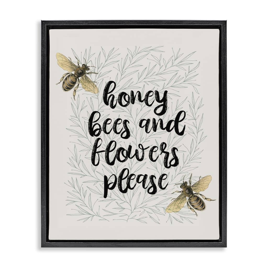 Stupell Honey Bees & Flowers Please Framed Floater Canvas Wall Art Design By Lil' Rue