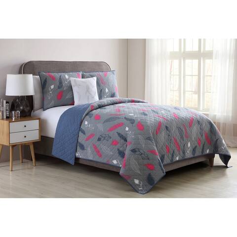 VCNY Home Feathers Grey Reversible Cotton Quilt