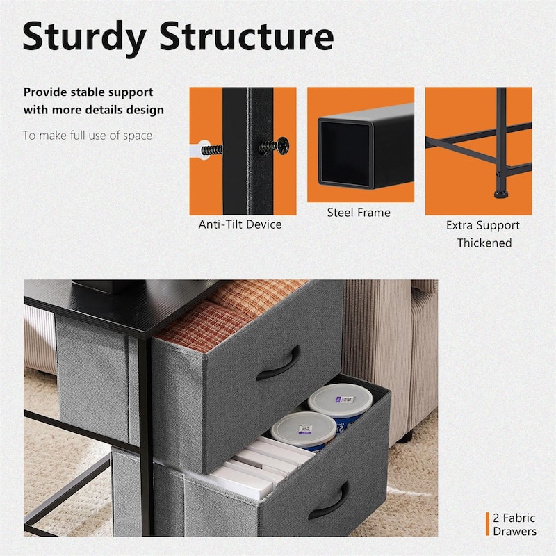 Nightstand Set of 2, Side Table with 2 Fabric Drawers, End Table, Bedside Table , Night Stand for Bedroom