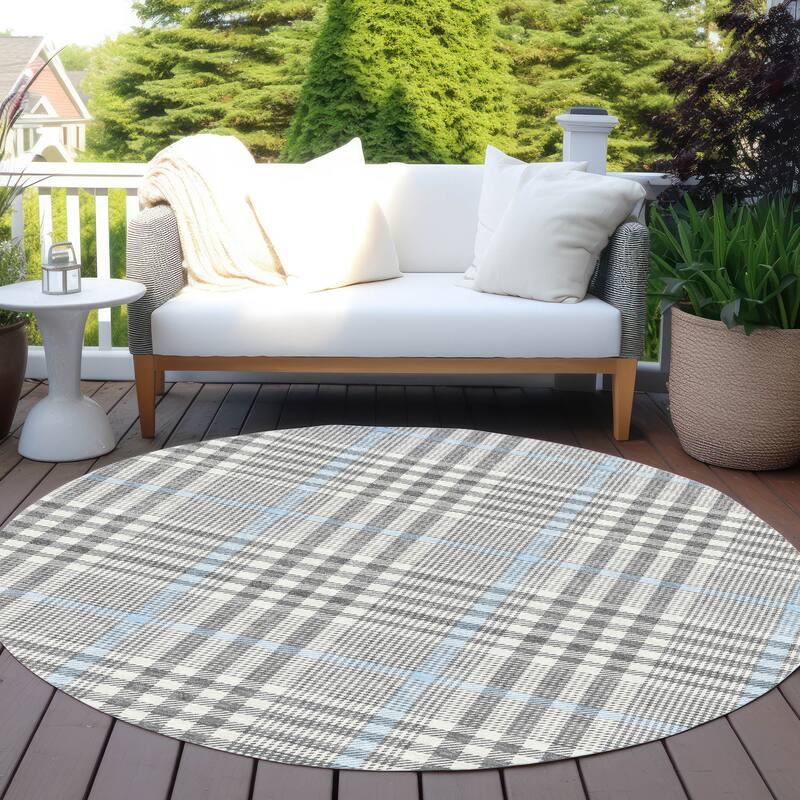 Machine Washable Indoor/ Outdoor Plaid Chantille Rug