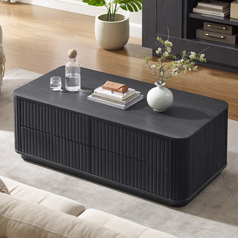 Fluted Coffee Table w/ 4 Drawers, Modern Center Table for Living Room