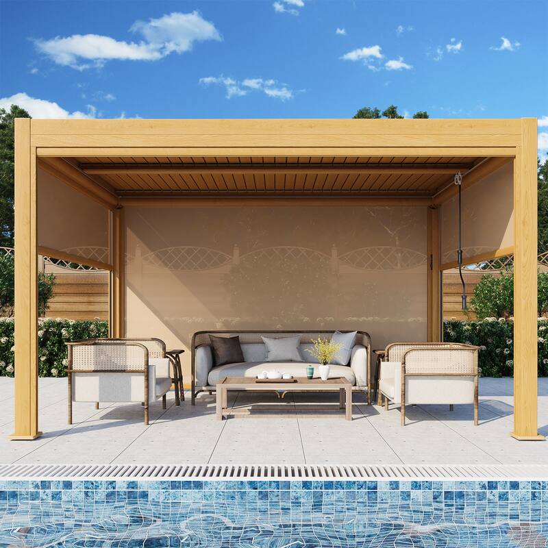 EROMMY Outdoor Louvered Pergola Gazebo with Adjustable Aluminum Rainproof Roof