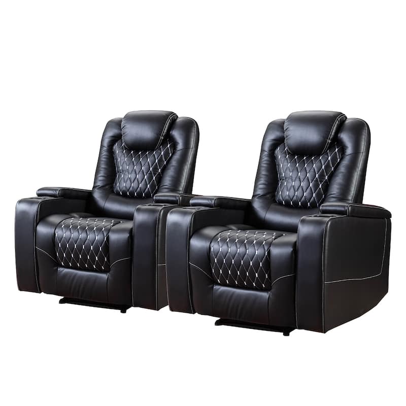 Overstuffed Electric Home Theater Seating PU Leather Reclining Furniture with Hidden Arm Storage