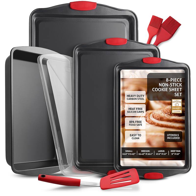 JoyTable Bakeware Set - Nonstick Bakeware Set With Silicone Handles & Utensils - 8 Piece Set - Black