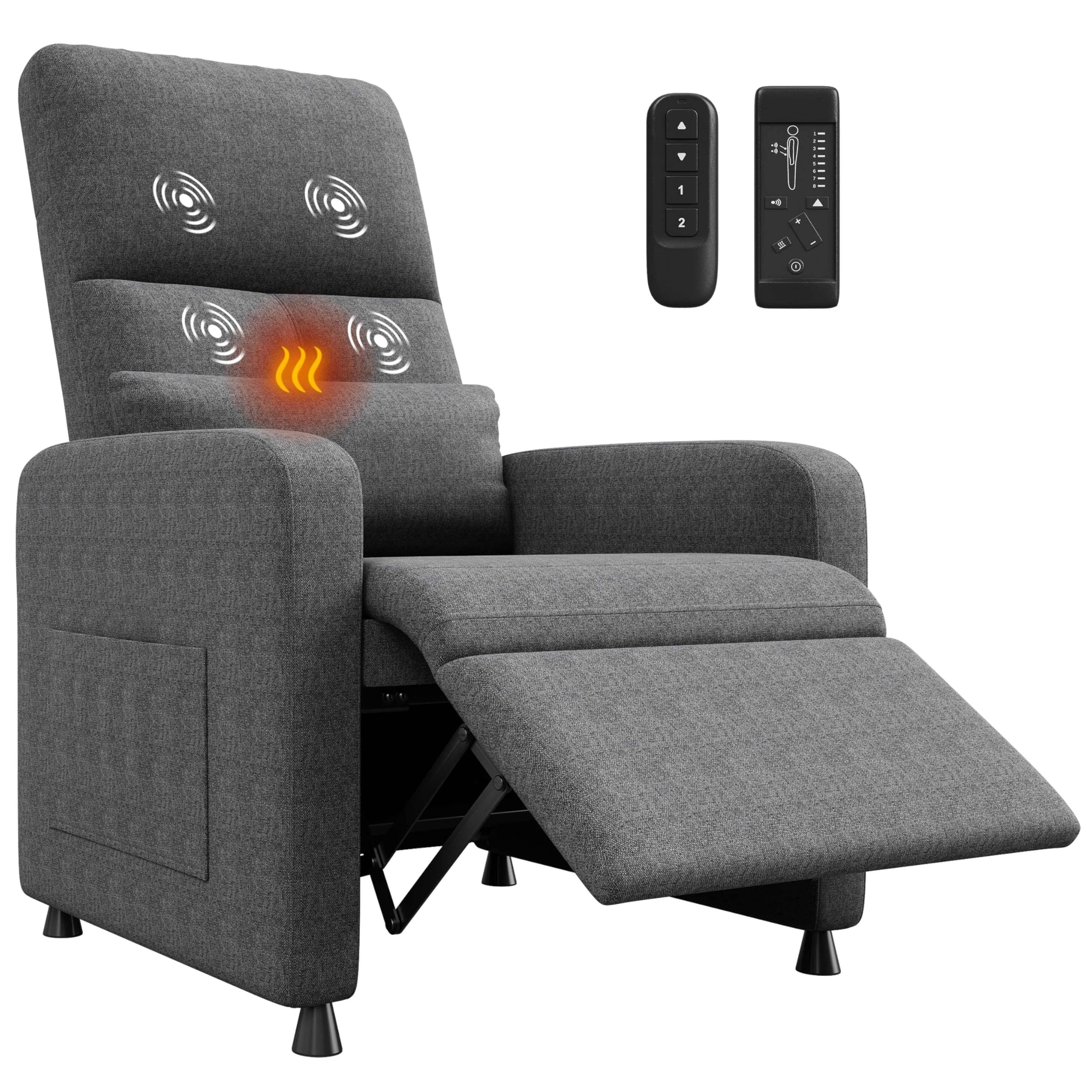 Power Recliner Chair with Massage & Heat, Adjustable Linen Electric Recliner with USB Port, Side Pockets & Tall Back