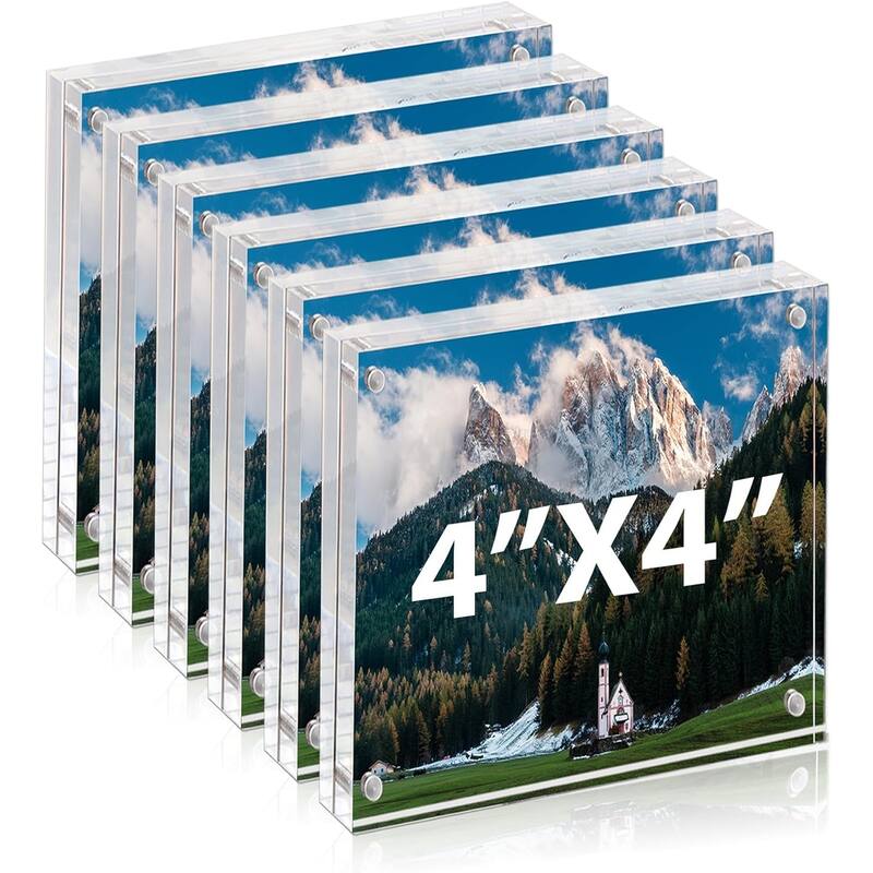 BP4U Acrylic Picture Frames, 6-Pack Tabletop Magnetic Freestanding Photo Frames for Hoem/Office Desktop Display - 4"x4"