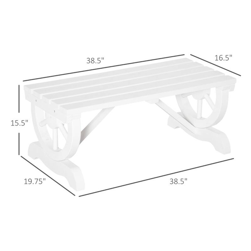 Fir Wood Patio Garden Bench with Wheel Legs and Slatted Seat - 38.6" W x 19.75" D x 15.6" H