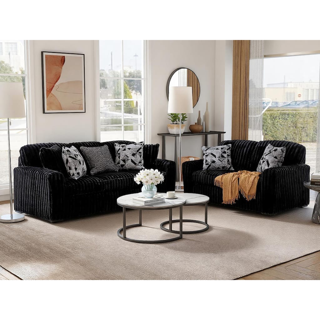 Roundhill Furniture Solenne 2-Piece Living Room Set, Oversized Sofa and Loveseat with Jumbo Corduroy Upholstery