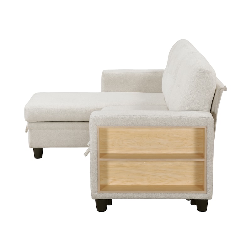 Hazel Boucle Sectional Sofa - Reversible Chaise, Pull-out Bed, Shelves