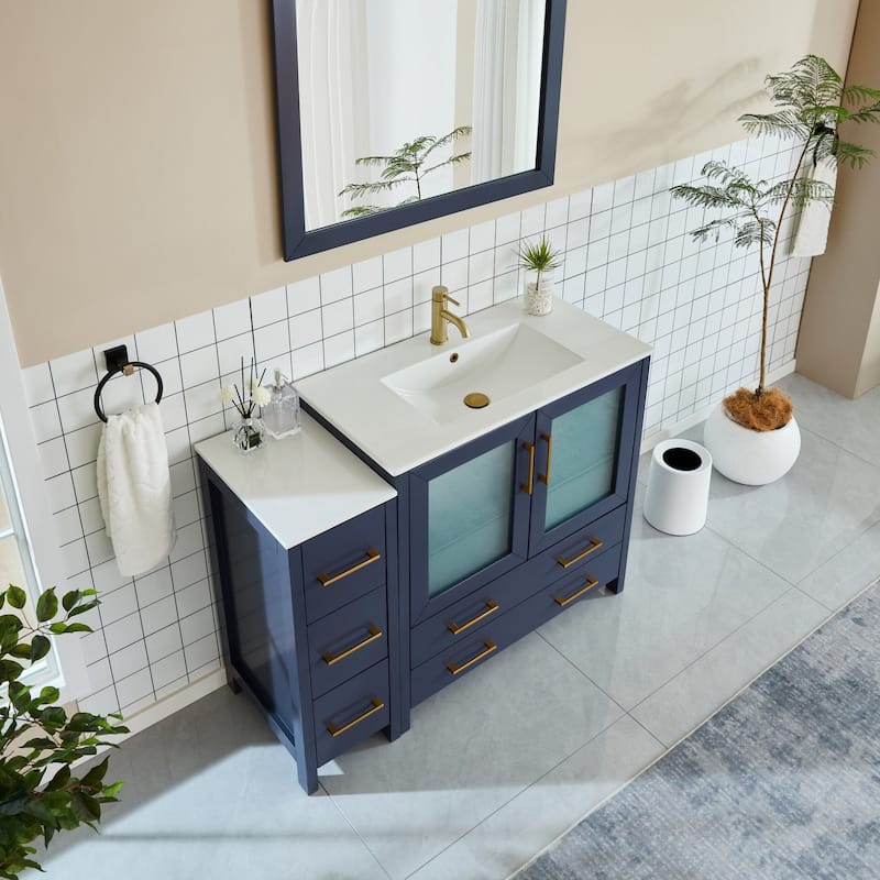 Vanity Art 48-Inch Single Sink Bathroom Vanity Set 5 Dove-Tailed Drawers 2 Cabinets 1 Shelf Soft-Closing Doors with Free Mirror