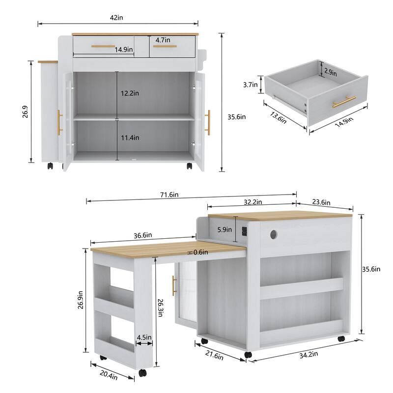 71'' Kitchen Island with Extendable Table