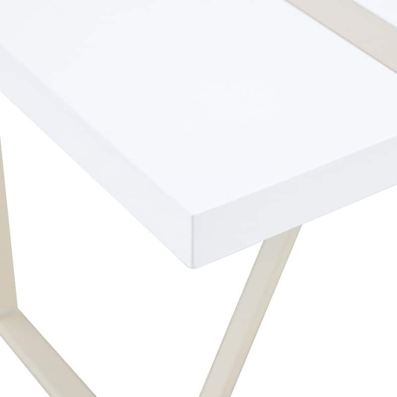 5-Piece Cream White MDF Dining Table Set, with 4 Chairs, Silver Metal Legs, Kitchen Dining Room Set