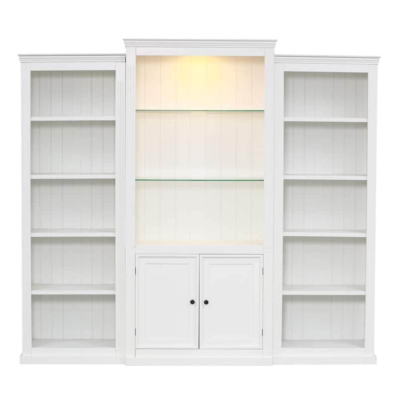 78.75'' Tall 3-Pieces Bookcase Display Cabinet with 5 Colors Adjustable LED Ceiling Light, Retro style Bookshelves