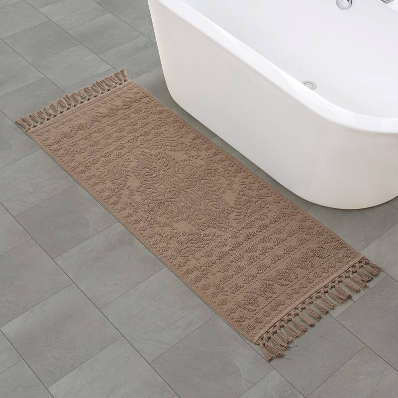 French Connection Nellore Fringe Cotton Bath Rug - Light Brown - 24x64