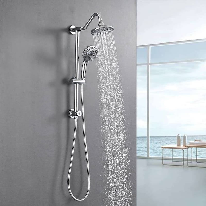 Wall Mounted Shower Faucet With Handheld Shower 6 Inch Rain Shower Head Combo Set Shower System With Slide Bar, NO VALVE - Chrome