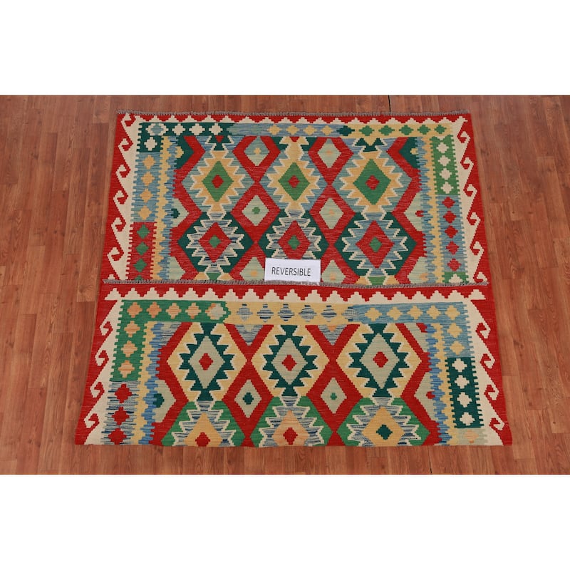 Hand Woven Oriental 100% Wool Carpet Southwestern Geometric Multi-Colored Kilim Area Rug - 8' 0'' X 5' 10''