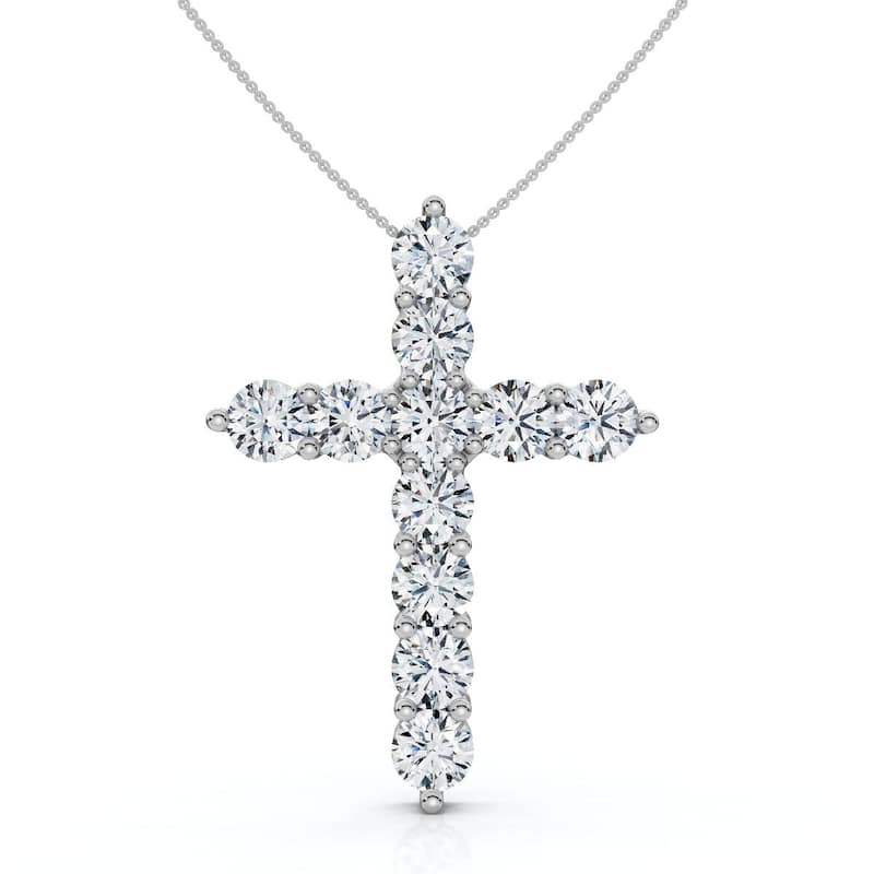4Ct TW Diamond Cross Pendant Gold Women's 18" Necklace Lab Grown