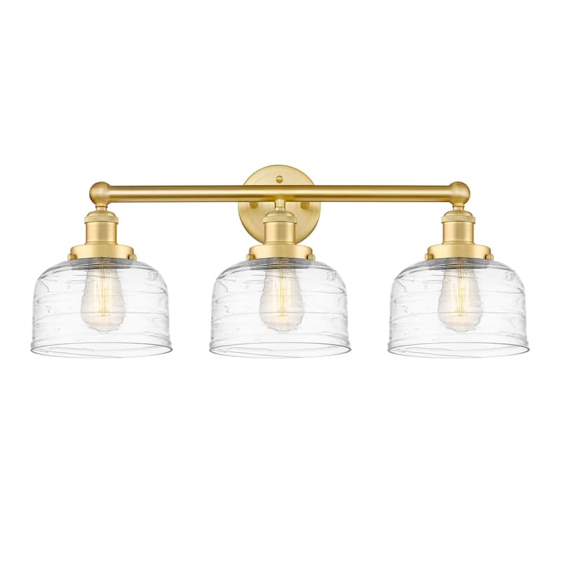 Innovations Lighting 616-3W-10-25 Bell Vanity Bell 3 Light 25" Wide - Satin Gold / Clear Deco Swirl